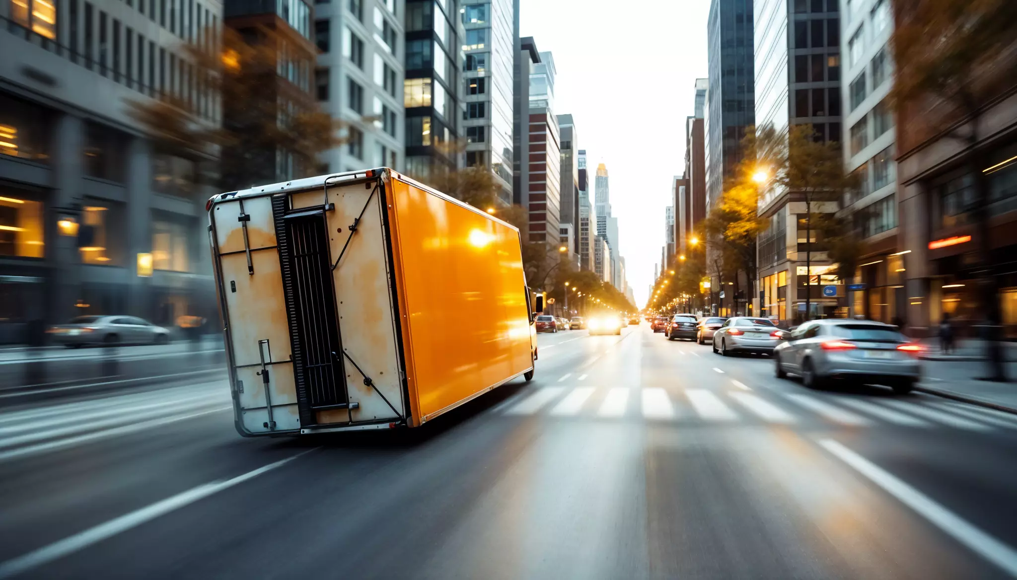 Truck speeding in a busy road