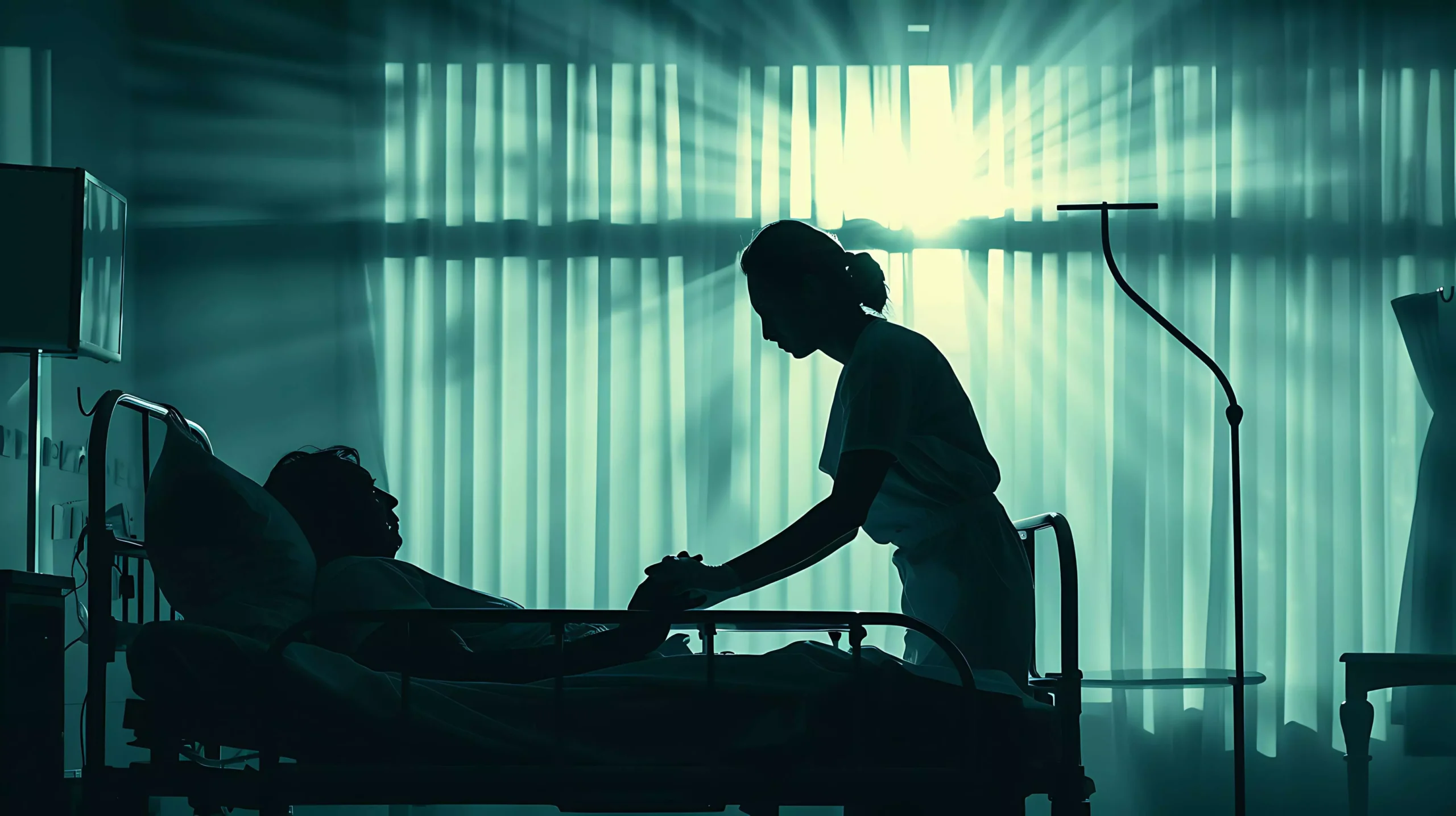 Nurse taking care of a patient holding his hands